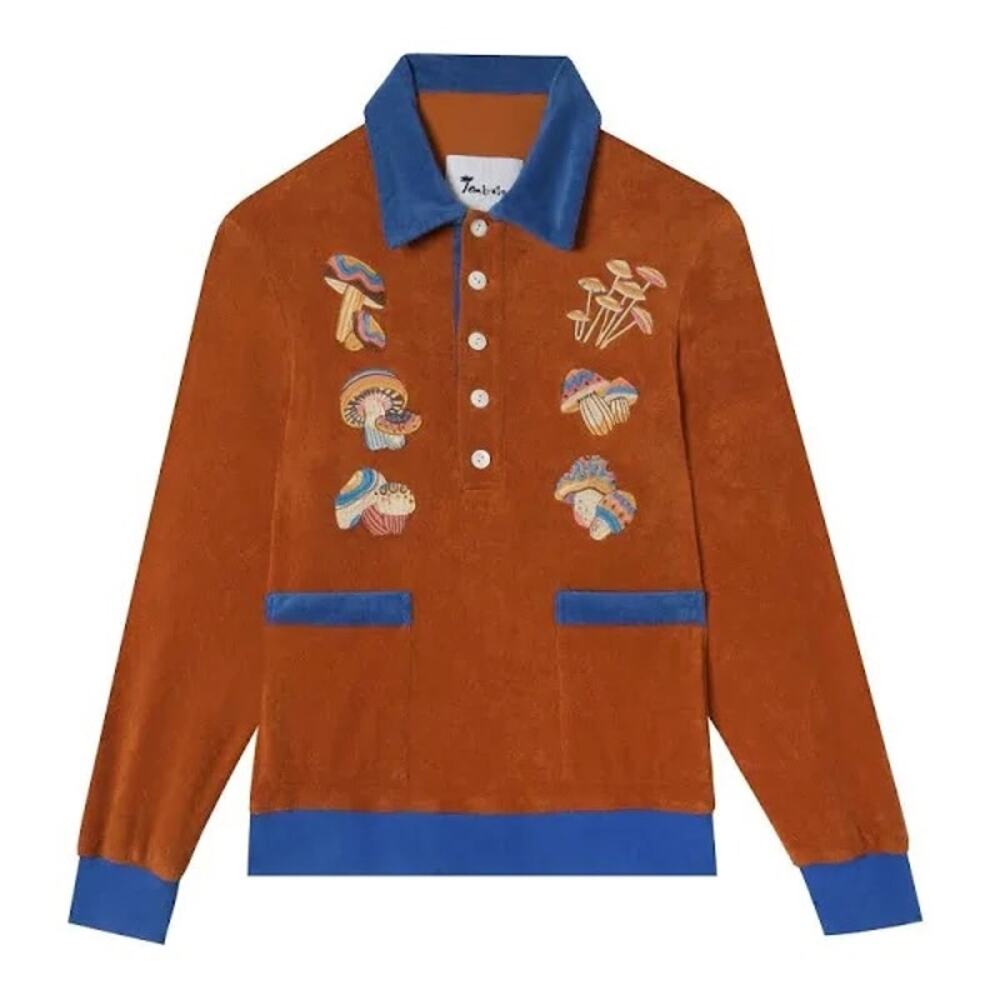 Tombolo Mens Small Disco Fungi Cabana Shirt Novelty Artsy Retro Vacation Luxury